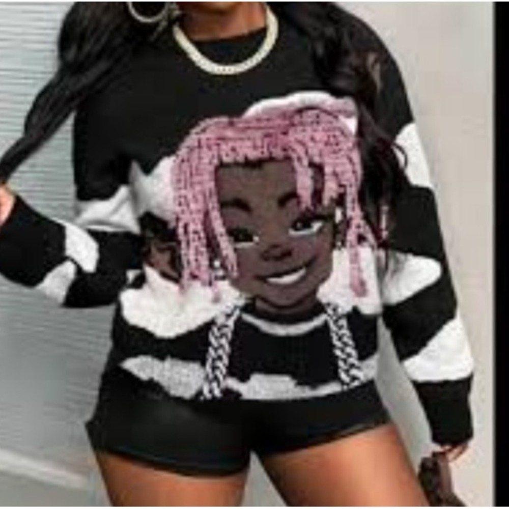 Shein Sweater M Large Black White Anime Lil Uzi Streetwear
